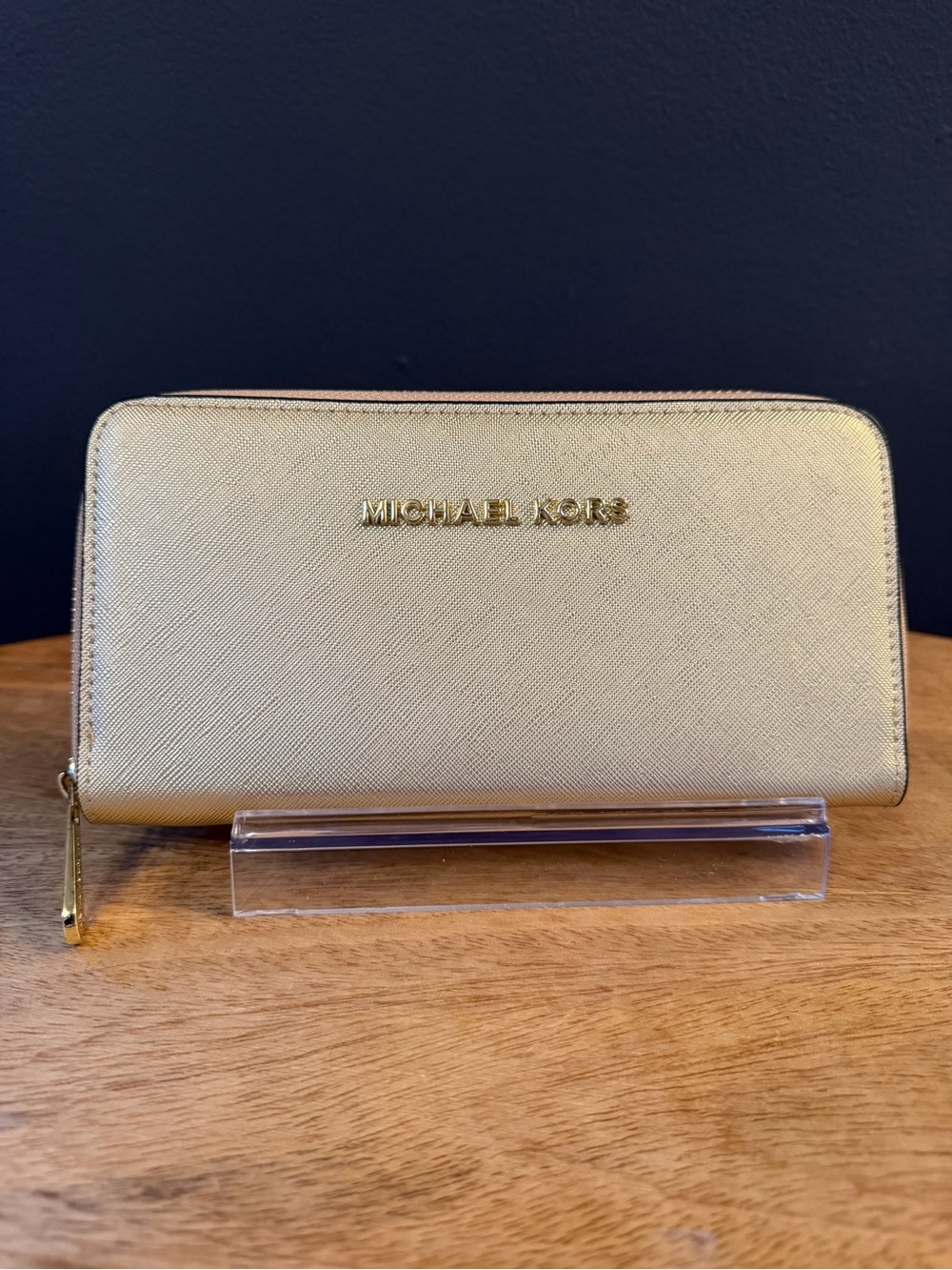 Michael Kors Gold Saffiano Zip-Around Wallet